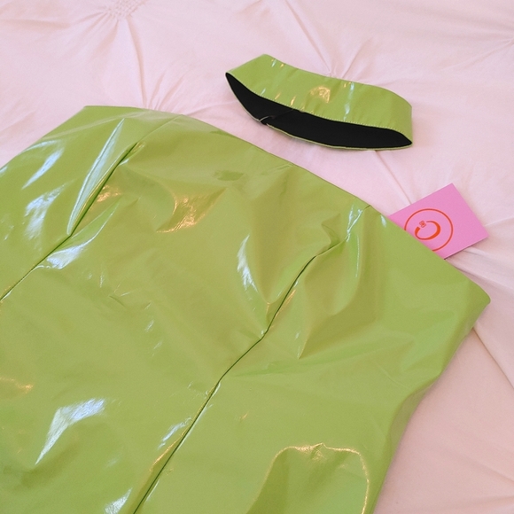 Capsule 98 lime green faux latex/vinyl mini dress. Size 10 - Picture 2 of 6